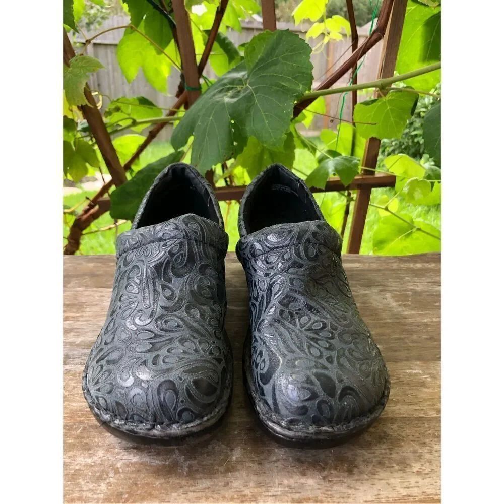 BOC Clog Shoe Born Black/Navy Paisley Leather Wedge Slip On 8M